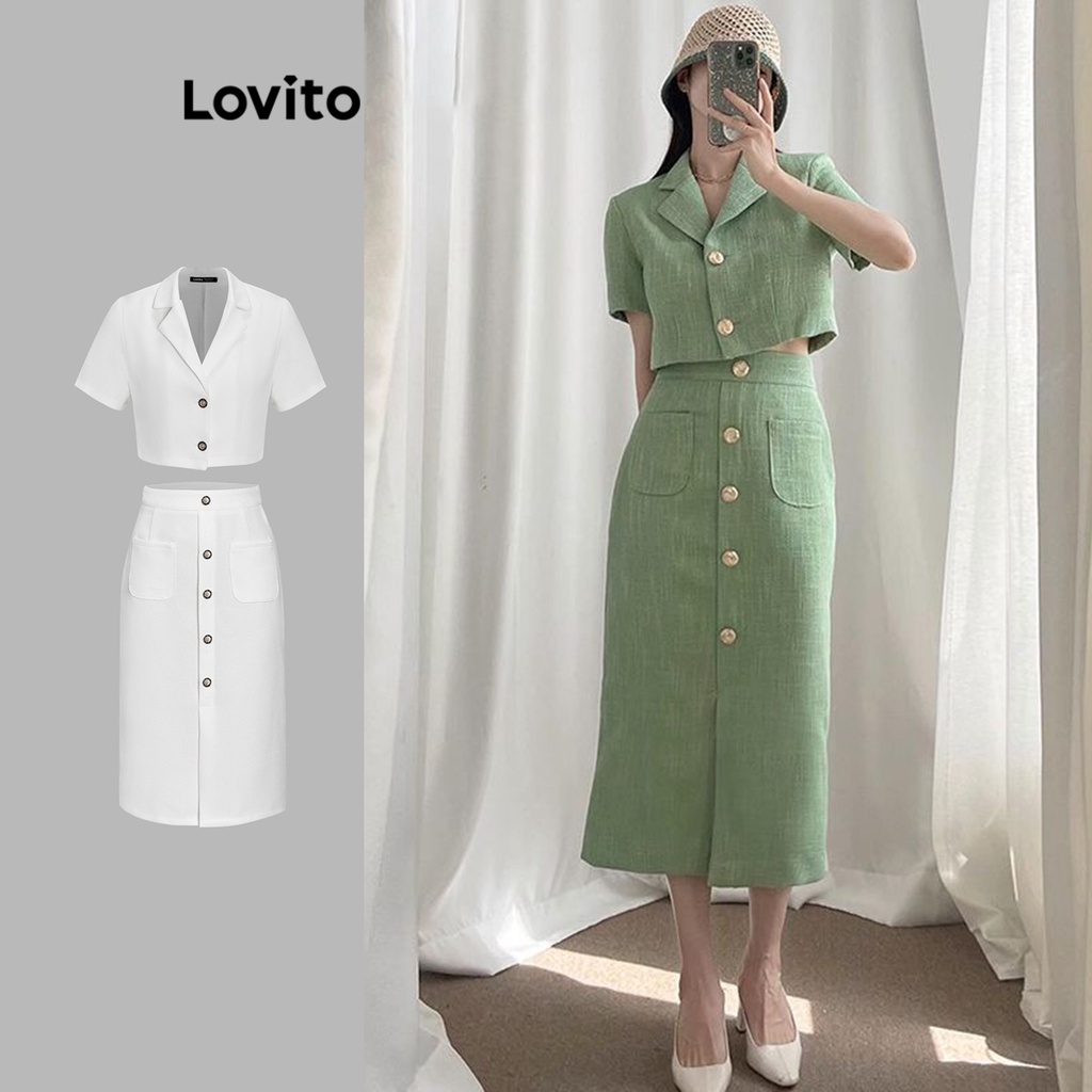 Lovito ปุ่มธรรมดาสบาย ๆ ด้านบนหรือด้านล่างสำหรับผู้หญิง L67AD115