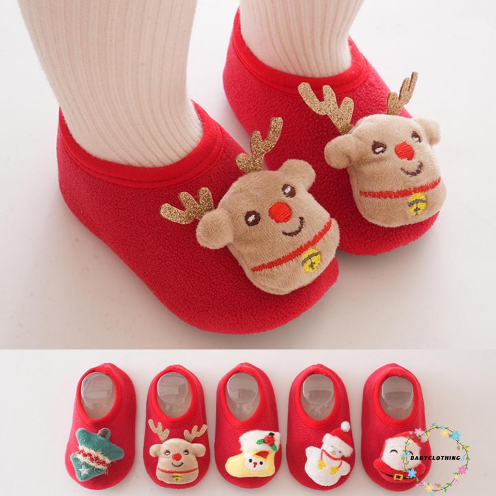 Babyclothes-baby Christmas Winter Flat Shoes Socks 3D ลายการ์ตูน ตกแต่ง First Walker Crib Shoes