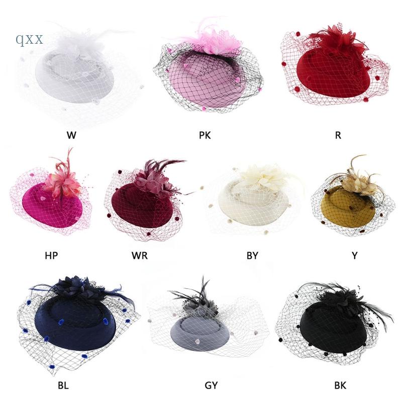 Ch*【พร้อมส่ง】หมวกตาข่าย ประดับขนนก สไตล์ยุค 20s 50s สําหรับผู้หญิง