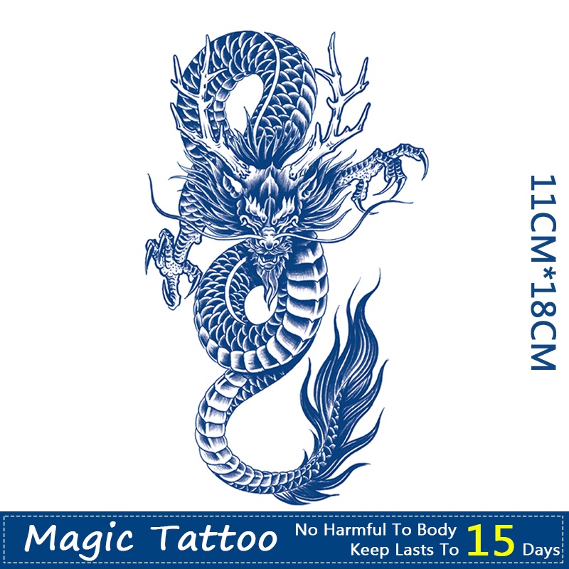【WOOW MAGIC TATTOO】สติกเกอร์รอยสัก ลายมังกร กันน้ํา ติดทนนาน 15 วัน