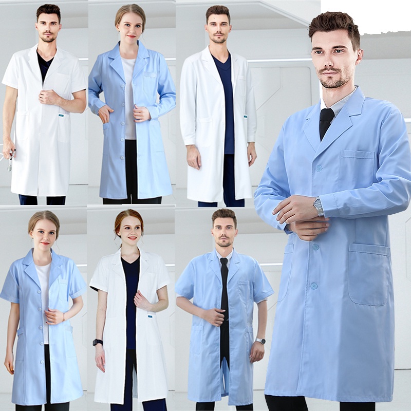 ชื่อฟรีเสื้อคลุมสีขาว Lab Coat Lab Gown Scrub Suit Hospital Doctor Beauty Salon ชุดผ่าตัด Workwear