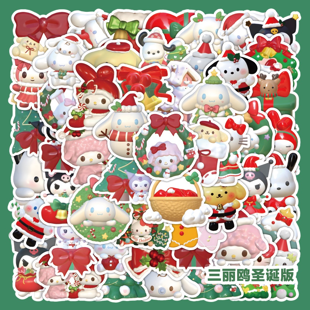 สติกเกอร์ ลายการ์ตูน Sanrio Merry Christmas 3D สําหรับติดตกแต่งโทรศัพท์มือถือ กระเป๋าเดินทาง 64 ชิ้น