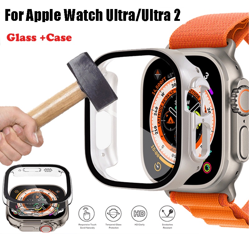 แก้ว + เคส สําหรับ Apple Watch SE 2 49 มม. เคสสมาร์ทวอทช์ ป้องกันหน้าจอ กันกระแทก ฝาครอบป้องกัน สําหรับ Series 11/10/9/8/7/6/5/4 พร้อม 42/46/40/44/41/45 มม.