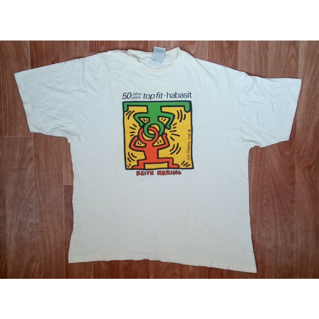 หายาก เสื้อยืด Keith Haring 1988 50 Jahre Years Top Fit-Habasit