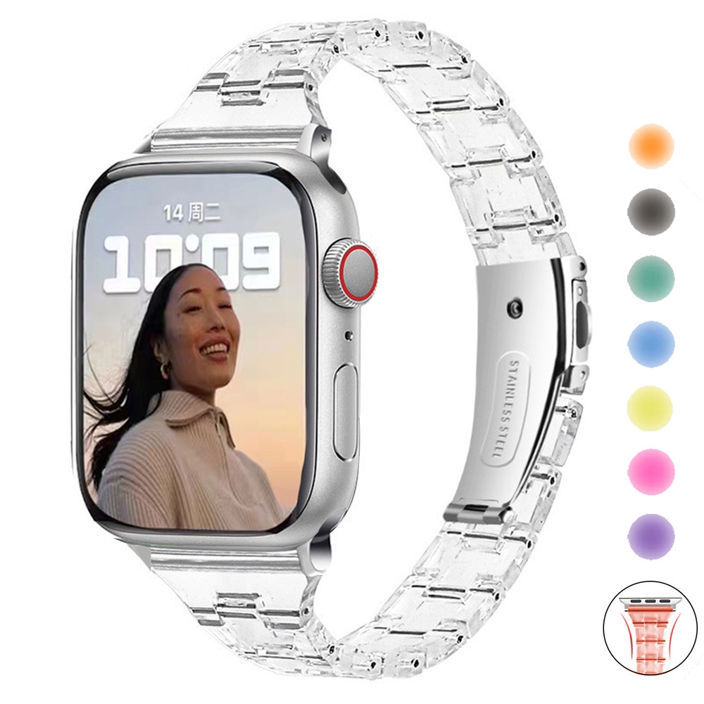 สายนาฬิกาข้อมือเรซิ่น แบบใส สําหรับ Apple Watch Ultra 2 49 มม. 45 41 มม. 44 มม. 42 มม. 40 มม. 38 มม. Iwatch 9 8 7 6 Se 5