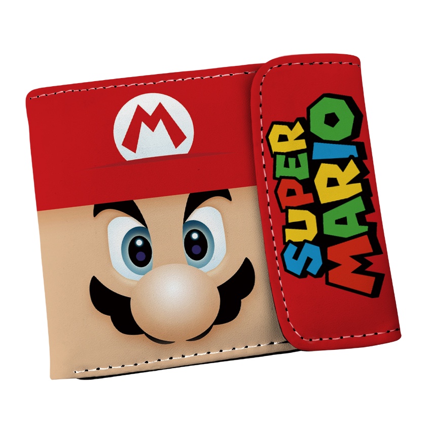 กระเป๋าสตางค์ หนัง PU ใบสั้น ลายการ์ตูนอนิเมะ Nintendo Super Mario ซ่อนหัวเข็มขัดได้ สีพื้น สําหรับเด็กนักเรียนผู้ชาย และผู้หญิง