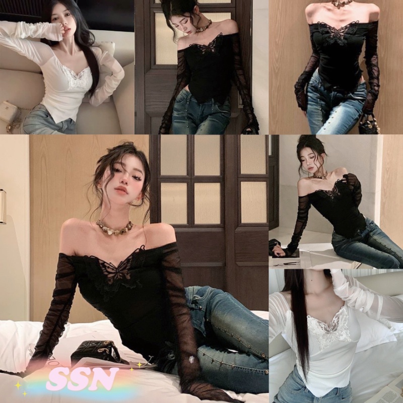 (จัดส่งจากประเทศไทย) เสื้อยืดแขนสั้นแฟชั่นเก๋ๆ เสื้อเบลาส์ทรงผีเสื้อเข้ารูปแบบใหม่