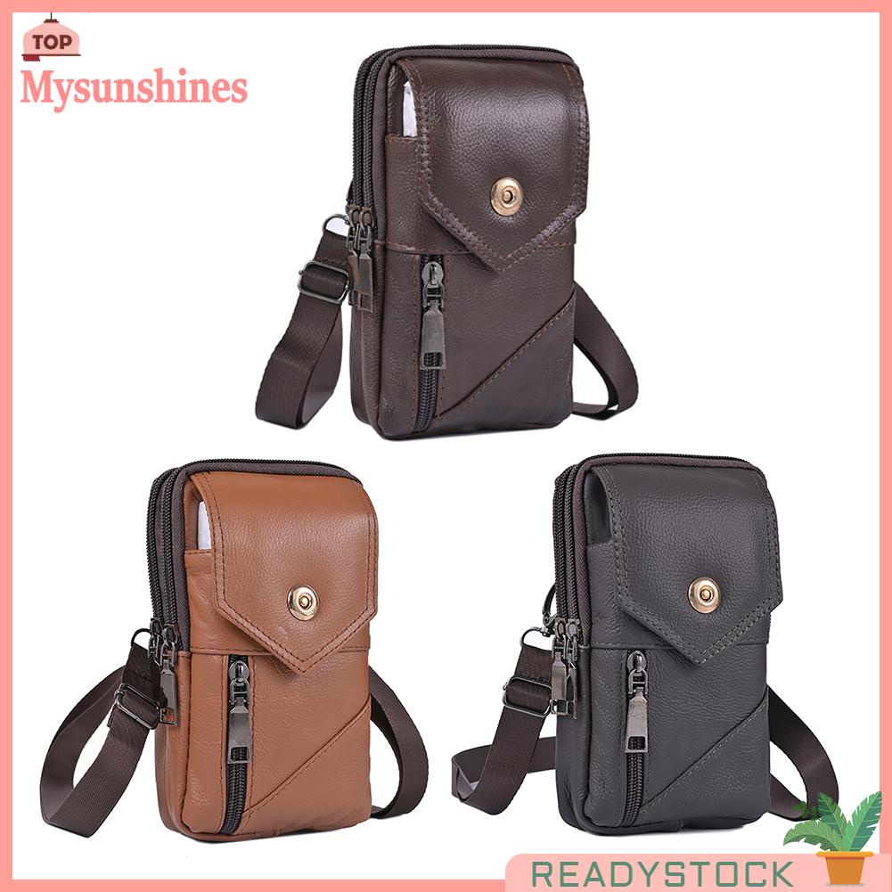 Ms ผู้ชายหนังเอวกระเป๋าไหล่Crossbody Retroโทรศัพท์มือถือเข็มขัดBum Pouch