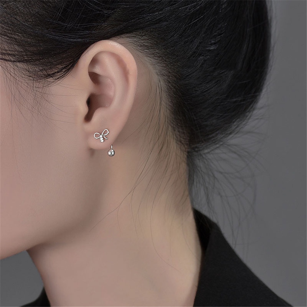 A HELLO GIRL ต่างหู รูปตัว U 925 ประดับโบว์ ไม่ต้องถอด อเนกประสงค์ แบบเรียบง่าย สําหรับผู้หญิง - รูปที่ 4