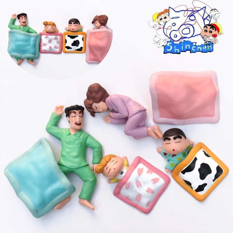 ตุ๊กตาฟิกเกอร์ อนิเมะชินจังนอนหลับ Kawaii ขนาดเล็ก ของเล่นสะสม สําหรับเด็ก 4 ชิ้น