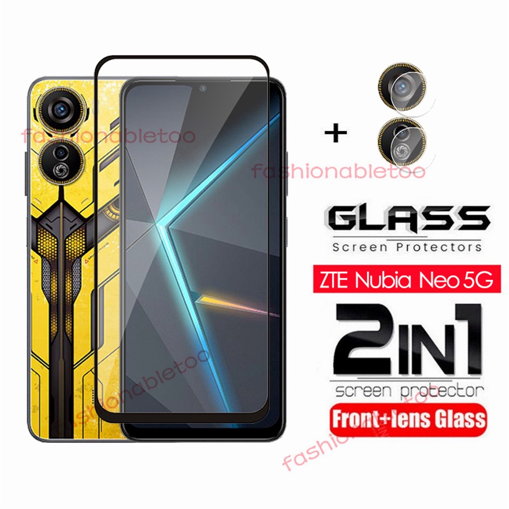 2 in 1 ป ้ องกันหน ้ าจอฟิล ์ มกระจกนิรภัยสําหรับ ZTE nubia Neo 2 Neo2 nubiaNeo2 ZTNubiaNeo2 5G เต ็ มฝาครอบด ้ านหน ้ าฟิล ์ มป ้ องกันหน ้ าจอกระจกด ้ านหลังกล ้ องเลนส ์ ฟิล ์ ม