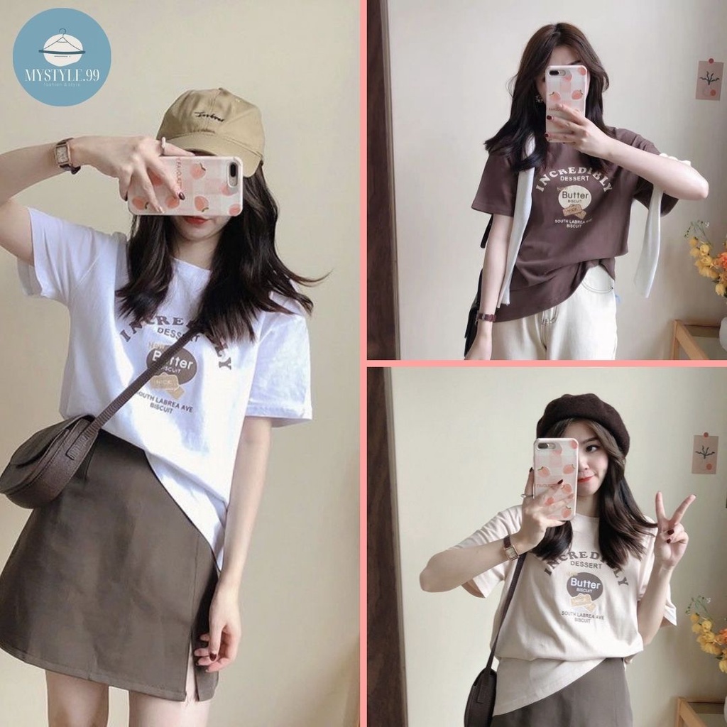 ถูกสุดๆ เสื้อยืด สกรีนลาย ขนมบิสกิต สีเอิร์ธโทน ผ้านิ่มยืด ฟรีไซส์ใส่สบาย #A28