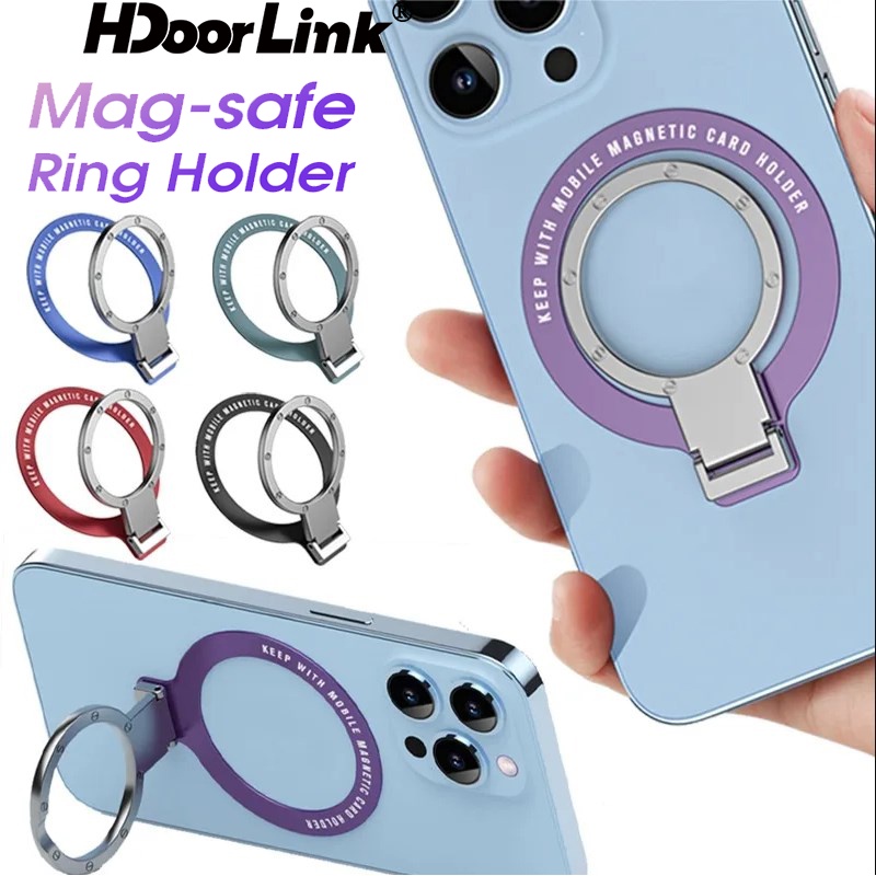 Hdoorlink แหวนขาตั้งโทรศัพท์มือถือ แบบแม่เหล็ก บางพิเศษ หมุนได้ สําหรับ Mag Safe i(Phone)15 14 13 Samsung