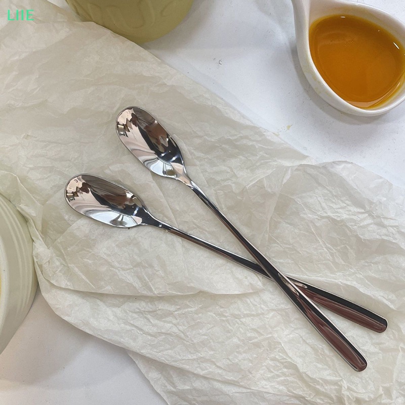 【LI】ช้อนสเตนเลส ด้ามจับยาว สําหรับคนชานม กาแฟ ของหวาน ร้านอาหาร【IE】