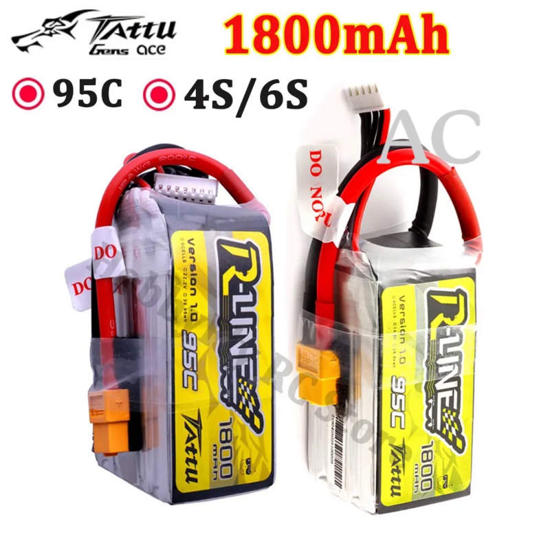 AC Tattu R-Line 1.0 LiPo 1800mAh 14.8V 22.2V 95C 4S 6S1P Lipo Battery Pack With XT60 Plug for RC FPV