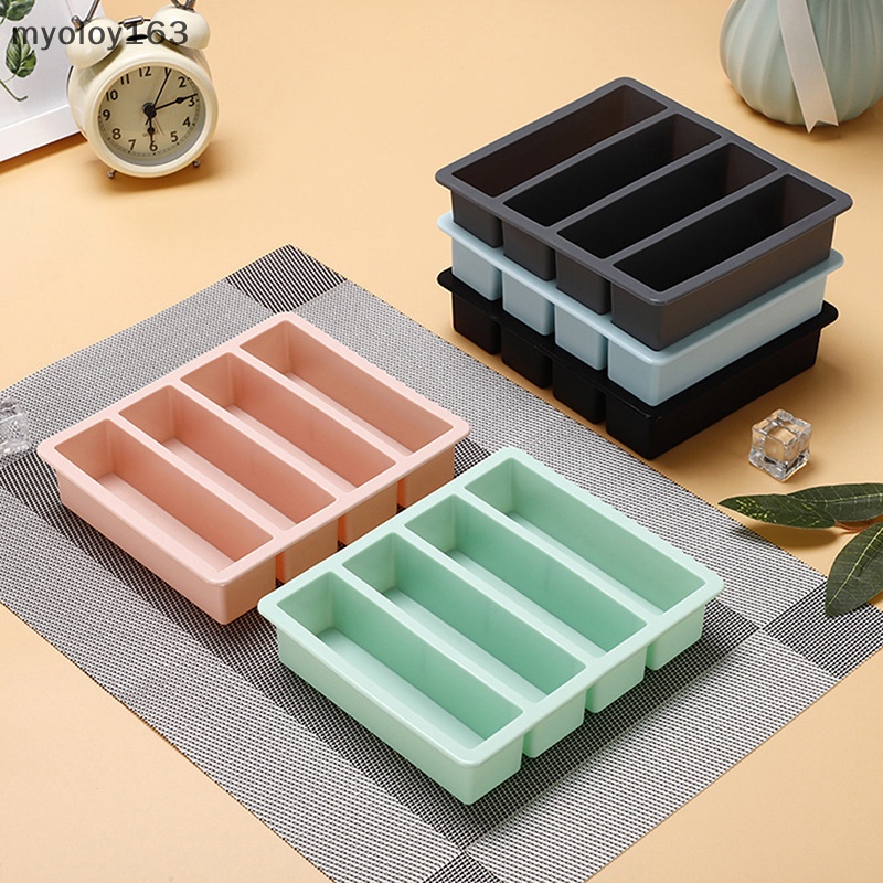 Myoloy แม่พิมพ์ซิลิโคน ทรงสี่เหลี่ยม แถบยาว 4 ช่อง สําหรับทําน้ําแข็ง DIY 1 ชิ้น