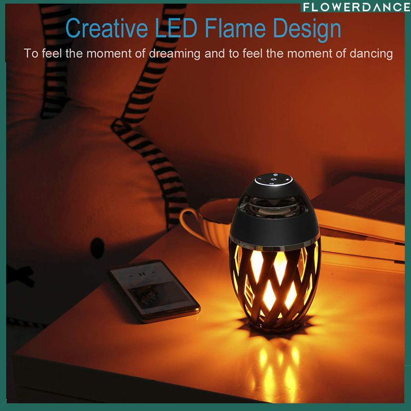 ลำโพงบลูทูธไร้สาย LED เปลวไฟ/ลำโพงบลูทูธ LED ขนาดเล็กแบบพกพา/ไฟฉายเปลวไฟกันน้ำ Ipx5 ของขวัญลำโพงซุปเปอร์เบสสำหรับผู้ชายดอกไม้