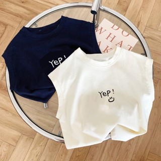 เสื้อยืดแขนกุด ผ้าฝ้าย 100% ขนาดเล็ก น่ารัก แบบเรียบง่าย แฟช…