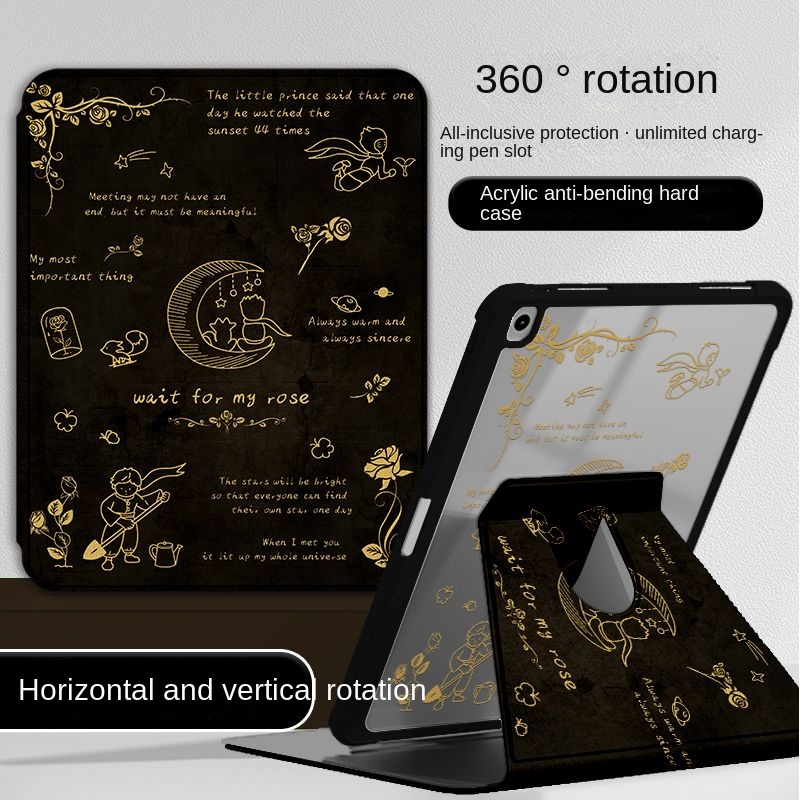 360 ° เคสอะคริลิค ลายการ์ตูนเจ้าชายน้อย หมุนได้ สําหรับ iPad Gen10 Gen9 Gen8 Gen7 Gen6 Gen5 iPad 2020 Air4 Air5 Air3 2020 2021 Pro 11