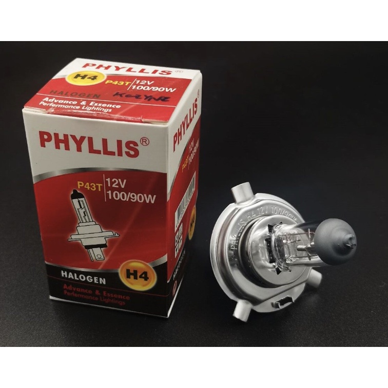 หลอดไฟหน้ารถ ยี่ห้อ PHYLLIS H4 รหัส.P43T 24V.75/70W. หลอดHALOGEN หลอดไฟสำหรับใส่รถยนต์