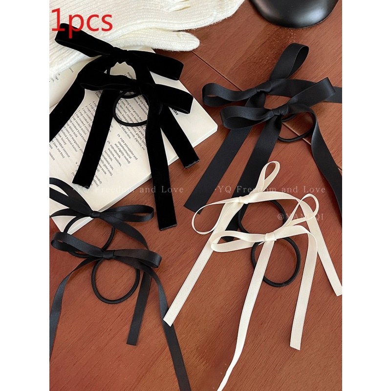 ยางรัดผม ผ้ากํามะหยี่ สีดํา ประดับโบว์ แฟชั่นฤดูใบไม้ร่วง และฤดูหนาว สําหรับผู้หญิง