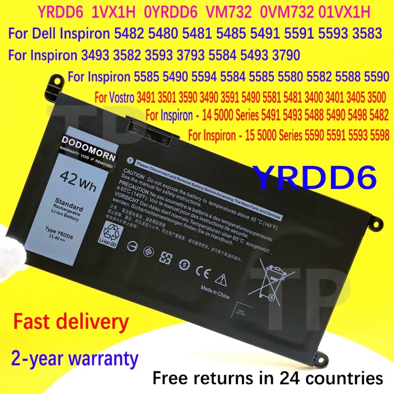 TP New YRDD6 Battery For Dell Vostro 3491 3501 3590 3490 3591 5490 5581 5481 3400 3401 3405 3500 Latitude 3300 3401 3379