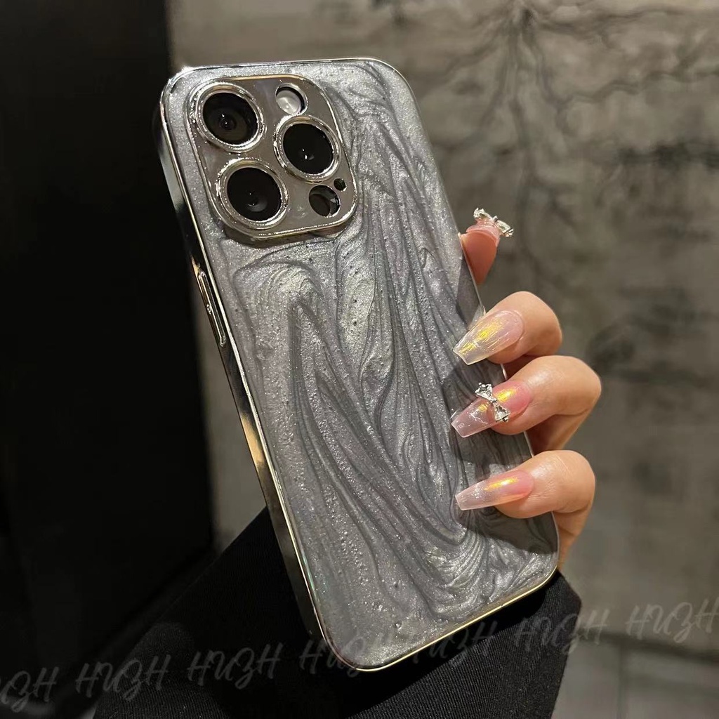 เคสโทรศัพท์มือถือแข็ง ชุบไฟฟ้า กันกระแทก ป้องกันกล้อง ด้านหลัง สีเทา สําหรับ iPhone15 14 13 12 11 Pro Max