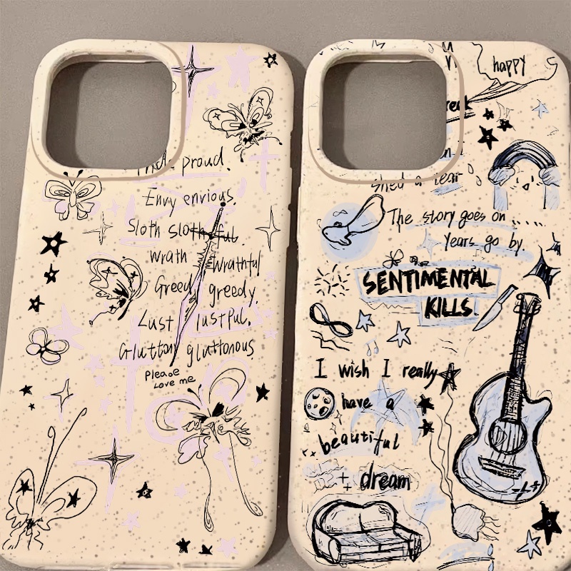 เคสโทรศัพท์มือถือ TPU นิ่ม กันกระแทก ปิดด้านหลัง ลายกราฟฟิตี้ผีเสื้อ เรียบง่าย สําหรับ IPhone 13 15 14 13 12 11 Pro Max x xr 8 7 Plus x xr xsmax