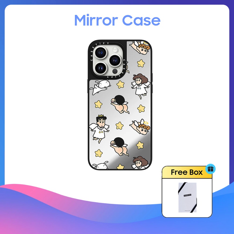 Casetify เคสโทรศัพท์มือถือแบบกระจกแข็ง ลายการ์ตูนชินจัง สําหรับ iPhone 11 12 13 14 15 Plus Pro Max