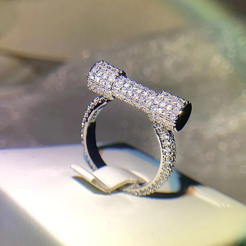 925 เงินแฟชั่นใหม่ออกแบบผู้หญิง Finger-ring Statement อุปกรณ์เสริมทุกวันสวมใส่ Party Luxury Paved Cubic Zirconia Bling Bling เครื่องประดับ