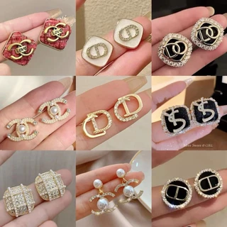 ต่างหู ประดับเพชร รูปตัวอักษร ฝังเพชร สไตล์เกาหลี สําหรับผู้หญิง