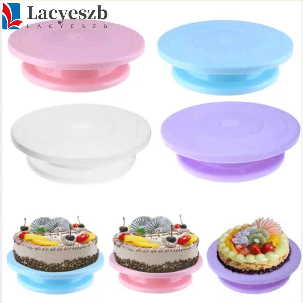 Lacyeszb แป้นหมุนเค้ก พลาสติก ทรงกลม หมุนได้ ไม่ลื่นไถล อุปกรณ์เสริม สําหรับตกแต่งเค้ก คุกกี้