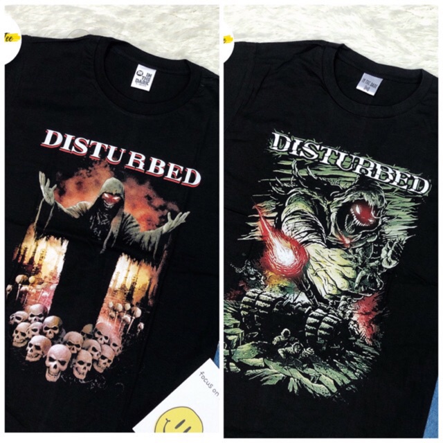 ระดับแสง a เสื้อยืดผ้าฝ้ายพิมพ์ลายขายดี เสื้อวง Disturbed พิมพ์หน้า หลัง