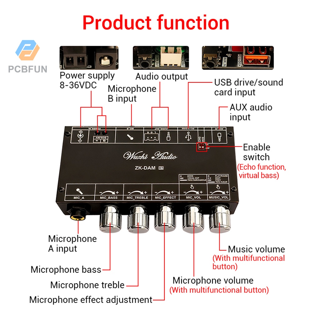 Pcbfun DAM H1 บอร์ดคาราโอเกะ ไมโครโฟนคาราโอเกะ พร้อมบลูทูธ USB รองรับการเชื่อมต่อคู่ TWS
