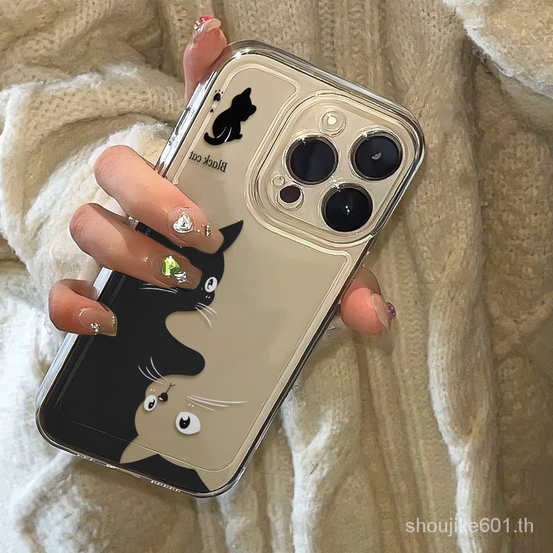 เคสโทรศัพท์มือถือนิ่ม กันกระแทก ลายแมวขาวดํา เรียบง่าย สําหรับ Apple Iphone 15 14promax 13 12 11 78p JZZD
