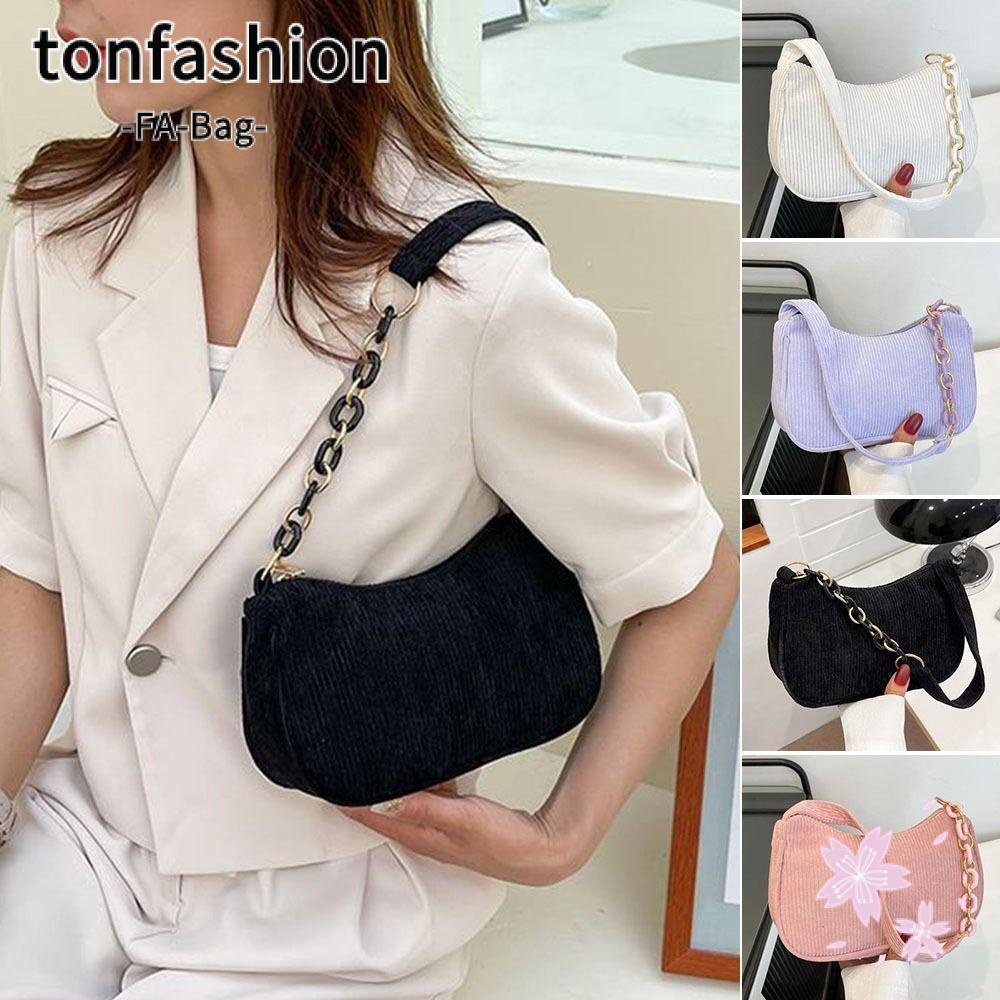 Tonfashion กระเป๋าผ้าลูกฟูก ใต้วงแขน วินเทจ ย้อนยุค ผู้หญิง ซิป ตุ๊กตา กระเป๋า