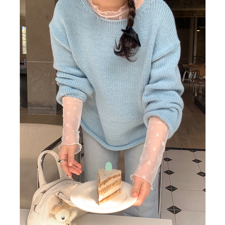 พร้อมส่ง เสื้อยืดแขนยาว คอสูง ผ้าตาข่าย แต่งลูกไม้ ลายดอกไม้ สไตล์เกาหลี แฟชั่นฤดูใบไม้ผลิ สําหรับผู้หญิง - รูปที่ 5