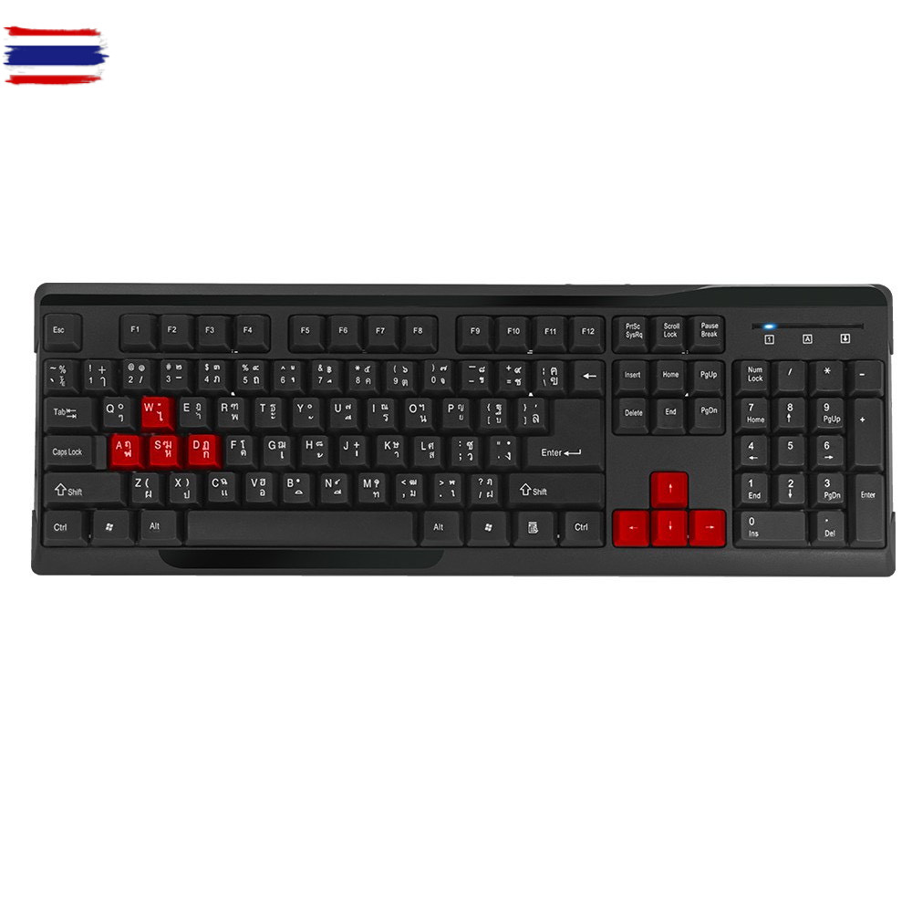 GAMING NUBWO NK15 USB KEYBOARD NK-15 QUIET สีดำ ปุ่มแดง คีย์อร์ด แป้นพิมพ์ NK-015 RUBBER DOME EN/TH