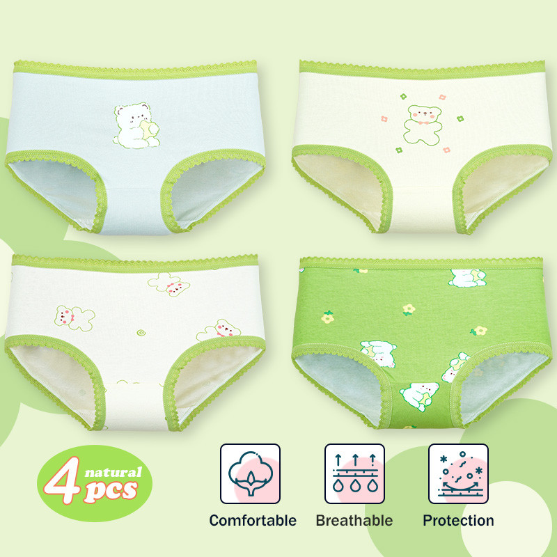 [BANGKOK SHIPPING] กางเกงชั้นใน 4 ชิ้นสําหรับเด็กผู้หญิงผ้าฝ้าย 100% สีเขียวหมีชุดชั้นในสําหรับเด็ก 1-12 ปี เก่า - รูปที่ 2