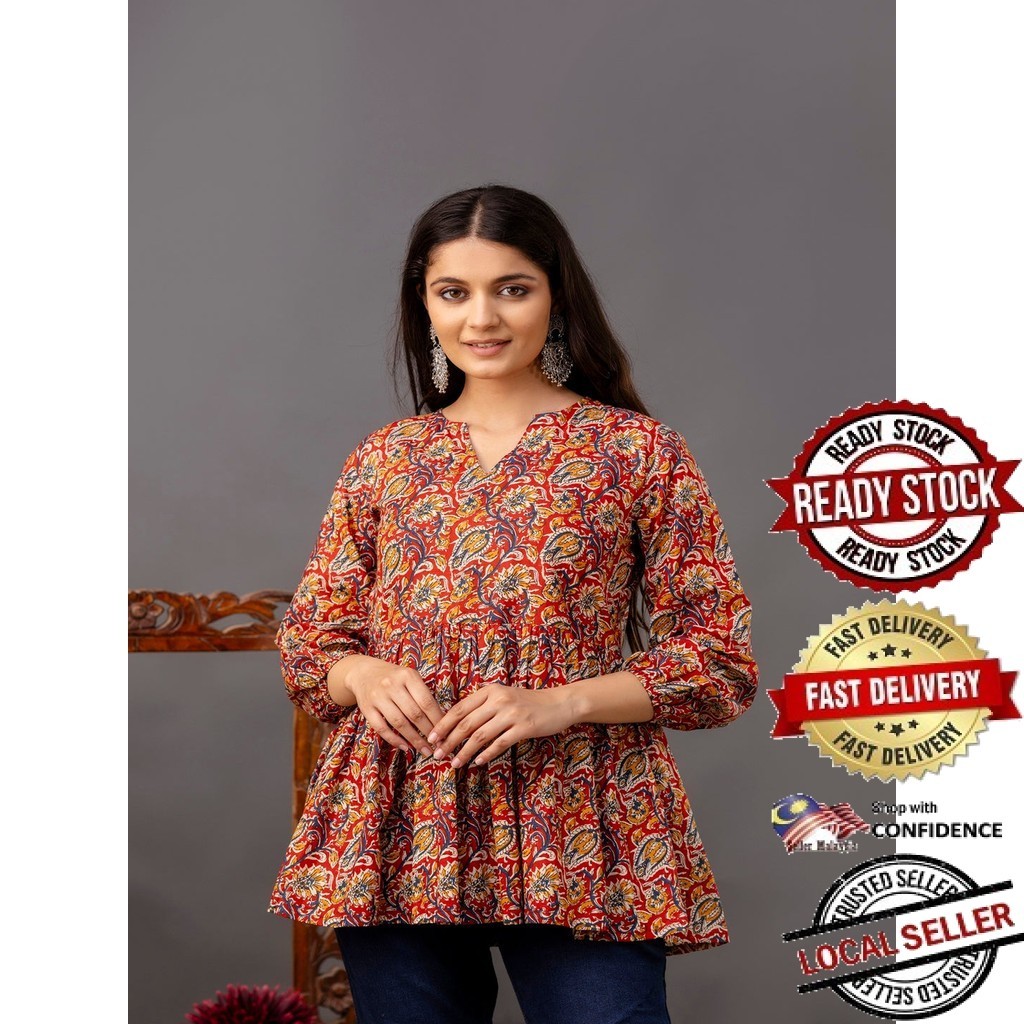 สั้น Kurti Kurta ผู้หญิงอินเดีย Kurtis Top Saree Sari Punjabi ชุดสําเร็จรูป Kurti UD43051APTP