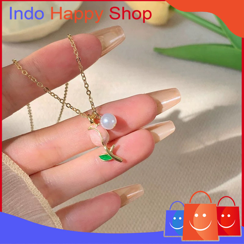 MAWAR สร้อยคอลูกตุ้มดอกกุหลาบมุกทรงกลมที่สวยงาม IHS 1270