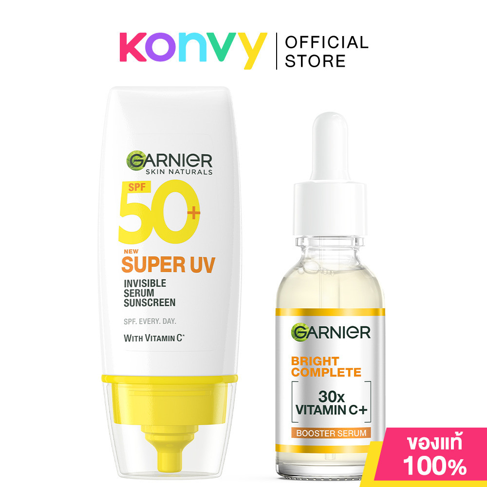 Garnier Set 2 Items Skin Naturals Super UV-Invisible Serum Sunscreen 30ml + Bright Complete Booster Serum 30ml.