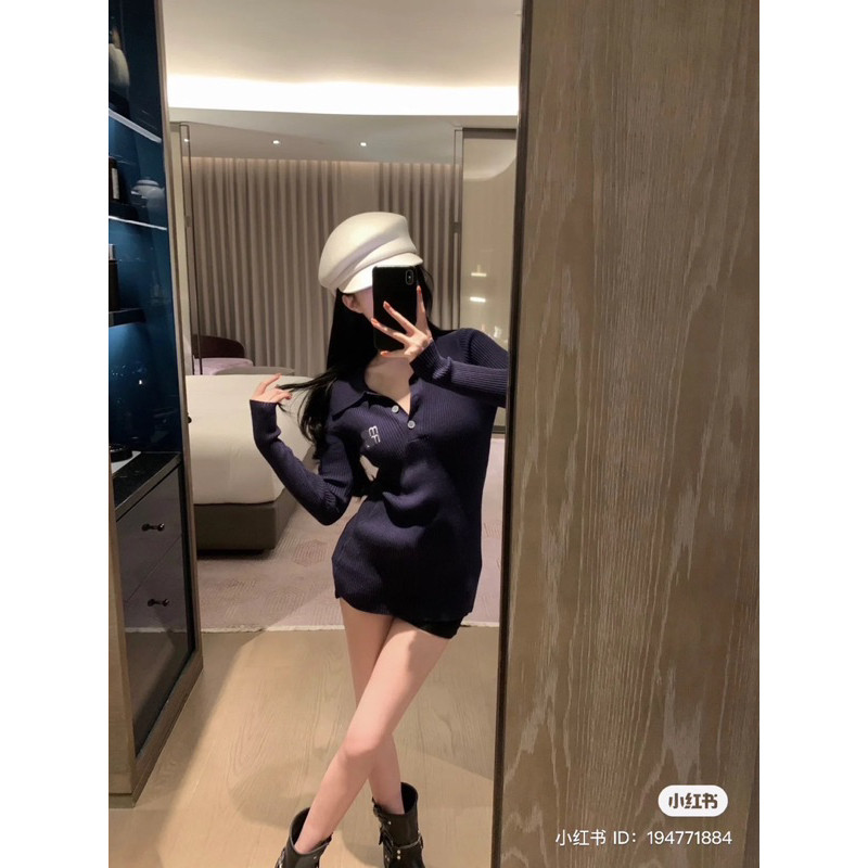 เสื้อไหมพรมคอปกแขนยาวเนื้อผ้าร่องปักMiuM.iu