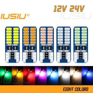 Iusiu หลอดไฟ Led T10 12V 24V สีขาวอบอุ่น สําหรับรถยนต์ รถบรรทุก รถจักรยานยนต์ W5W 194 168 501 24SMD 3014