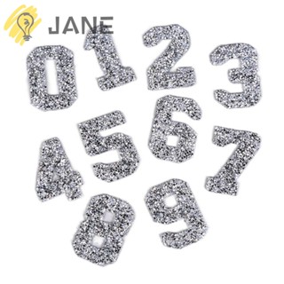 Jane แผ่นแพทช์คริสตัล พลอยเทียม รูปตัวอักษร 0-9 ตัวเลข 2.3 นิ้ว สีเงิน สําหรับตกแต่งเสื้อผ้า DIY 20 ชิ้น