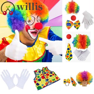 Willis ชุดเครื่องแต่งกาย รองเท้าผูกโบว์ วิกผมตัวตลก สีรุ้ง บุคลิกภาพ ถุงมือฟองน้ําจมูก สีแดง จมูกฟองน้ํา ของเล่นเด็ก