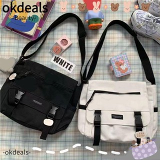 Okdeals กระเป๋าสะพายไหล่ สะพายข้าง ผ้าแคนวาส ความจุขนาดใหญ่ สีพื้น ปรับได้ สําหรับผู้หญิง