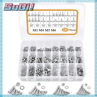 Suqi 580 ชิ้น|สกรูหัวกระทะฟิลลิปส์ สเตนเลส 304 6 10 14 16 20 25 มม. พร้อมกล่องเก็บ M3 M4 M5 M6