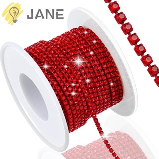 Jane สายโซ่พลอยเทียม สีแดง SS6 2 มม. 10 หลา สําหรับตกแต่งช่อดอกไม้ งานแต่งงาน DIY