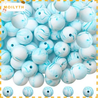 Moilyth ลูกปัดยางซิลิโคน ทรงกลม สีขาว สีฟ้า สําหรับทําสร้อยข้อมือ DIY